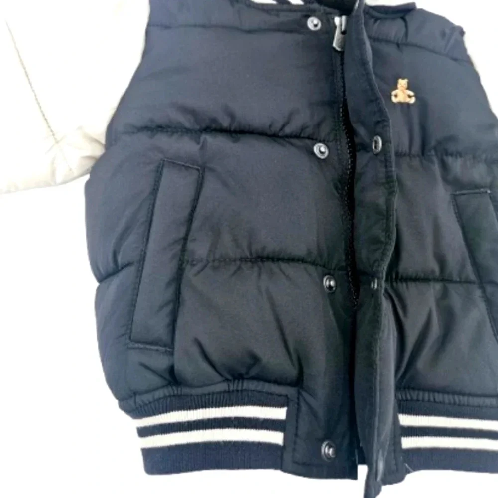 Baby Gap Puffer Jacket 6-12 Months Hooded Navy Varsity Style Warm Winter Coat
